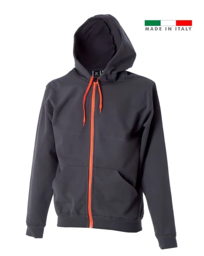 Felpa uomo Brescia Fluo Zip Cappuccio  80% cotone Italia Grey