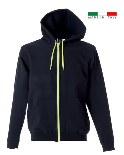Felpa uomo Brescia Fluo Zip Cappuccio  80% cotone Italia Navy