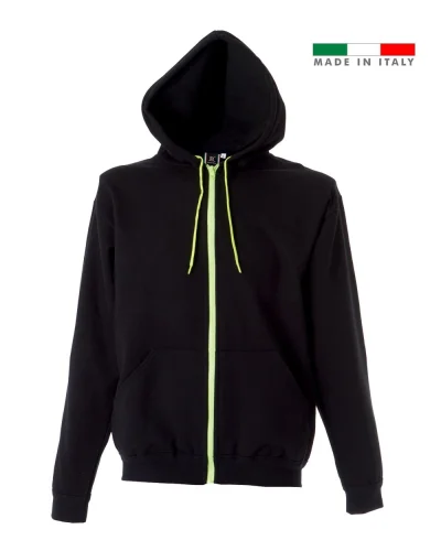 Felpa uomo Brescia Fluo Zip Cappuccio  80% cotone Italia Black