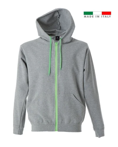 Felpa uomo Brescia Fluo Zip Cappuccio  80% cotone Italia Melange
