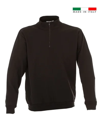 Felpa Pisa , Made in Italy, zip corta, cotone, regular fit Black