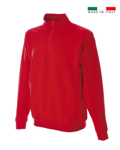 Felpa Piacenza uomo 100% cotone, zip corta, made in Italy Red