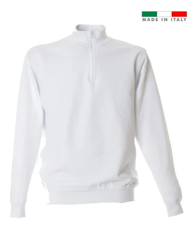 Felpa Piacenza uomo 100% cotone, zip corta, made in Italy White