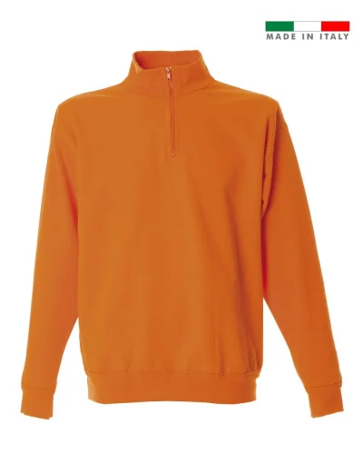 Felpa Piacenza uomo 100% cotone, zip corta, made in Italy Orange