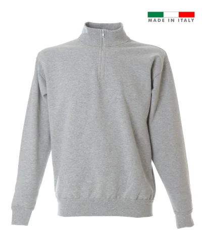 Felpa Piacenza uomo 100% cotone, zip corta, made in Italy Melange