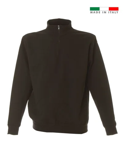 Felpa Piacenza uomo 100% cotone, zip corta, made in Italy Black