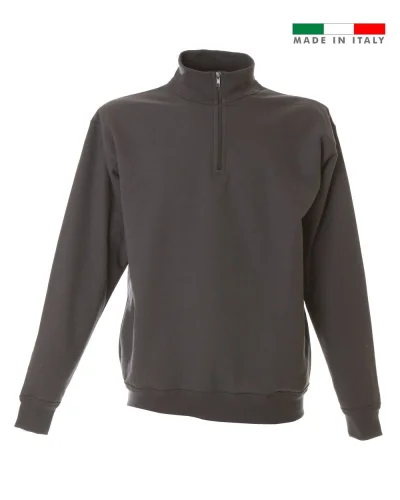 Felpa Piacenza uomo 100% cotone, zip corta, made in Italy Grey