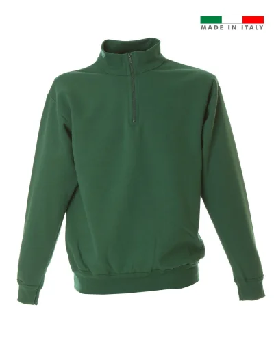 Felpa Piacenza uomo 100% cotone, zip corta, made in Italy Green