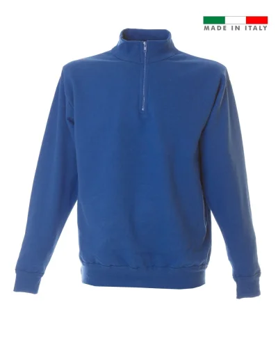 Felpa Piacenza uomo 100% cotone, zip corta, made in Italy Royal
