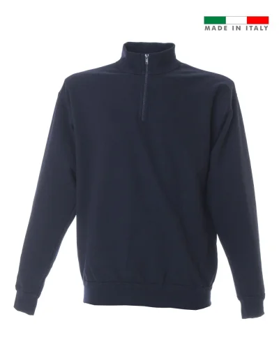 Felpa Piacenza uomo 100% cotone, zip corta, made in Italy Navy