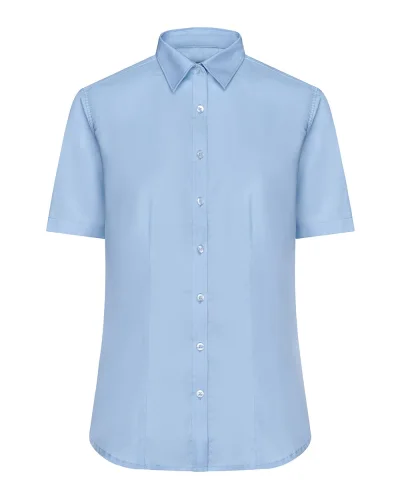 Camicia donna a manica corta, 100% cotone, Classic Fit Light Blue
