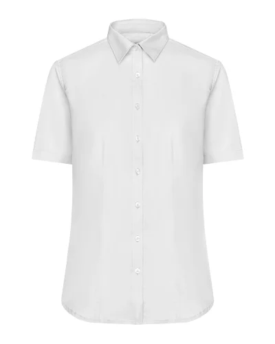 Camicia donna a manica corta, 100% cotone, Classic Fit White