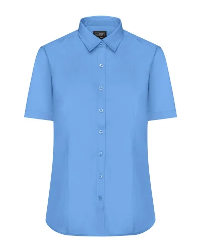 Ladies' Camicia Aqua Manica Corta Popeline Body Fit 105g/m² Aqua