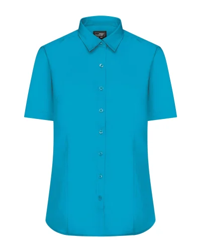 Ladies' Camicia Aqua Manica Corta Popeline Body Fit 105g/m² Turquoise