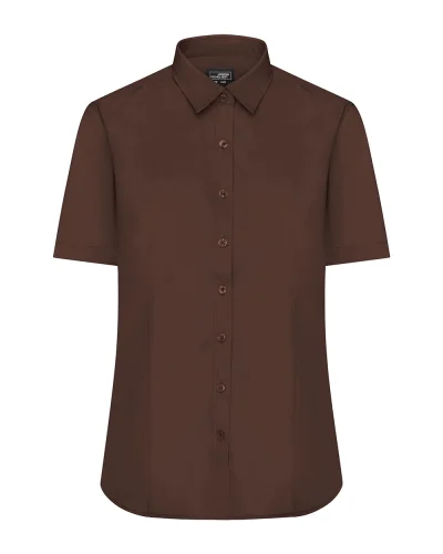 Ladies' Camicia Aqua Manica Corta Popeline Body Fit 105g/m² Brown