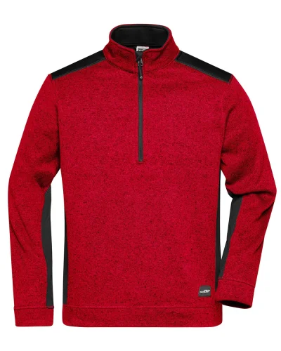 Pile da lavoro in maglia da uomo con mezza cerniera Red-Melange/Black