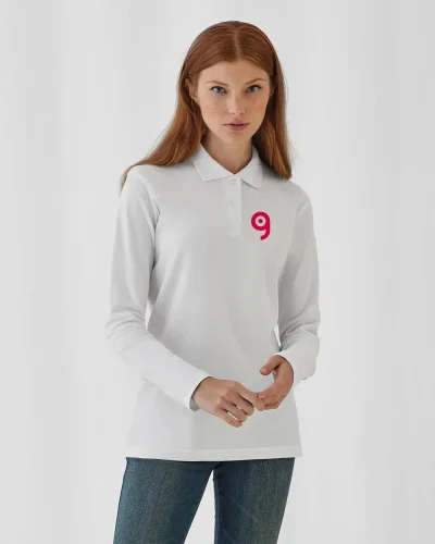 Polo donna maniche lunghe cotone piquè 180g, vestibilità regular