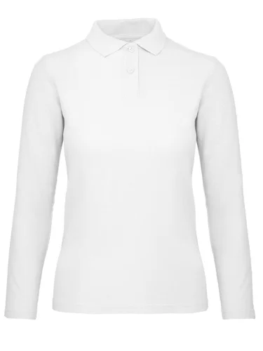 Polo donna maniche lunghe cotone piquè 180g, vestibilità regular