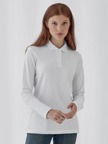 Polo donna maniche lunghe cotone piquè 180g, vestibilità regular
