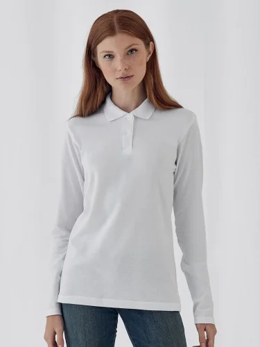 Polo donna maniche lunghe cotone piquè 180g, vestibilità regular