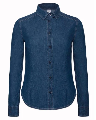 DNM Vision Camicia Donna Denim 100% Cotone Body Fit Delavé Deep Blue Denim