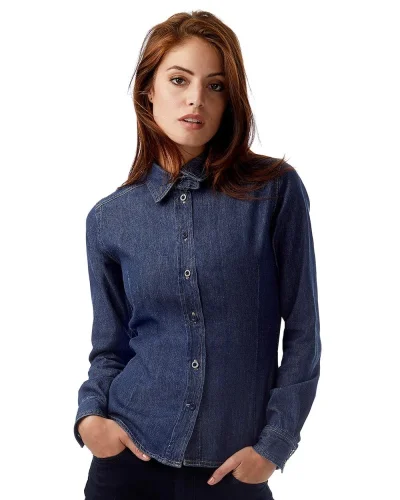 DNM Vision Camicia Donna Denim 100% Cotone Body Fit Delavé
