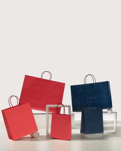 Shopper Kraft con Maniglia Colorata 19x25 cm - Risvoltato Blu