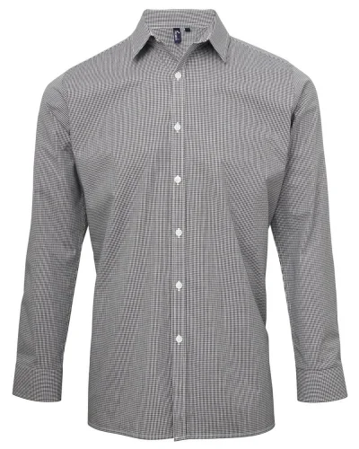GANT Camicia Uomo Microcheck Cotone Classica Manica Lunga Black White