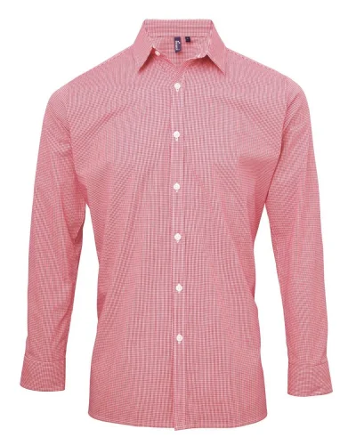 GANT Camicia Uomo Microcheck Cotone Classica Manica Lunga Red/White