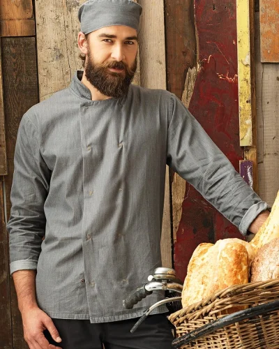 Giacca Chef Denim Unisex con Bottoni a Pressione