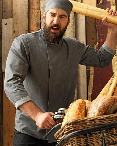 Giacca Chef Denim Unisex con Bottoni a Pressione