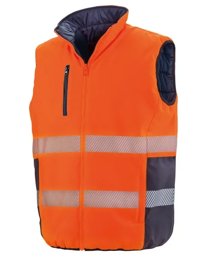 Gilet reversibile  imbottito, riflettente, leggero colore Nero Fluorescent orange/Navy