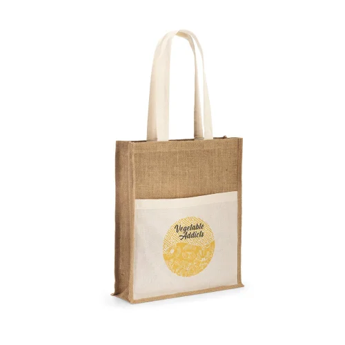 Borsa in juta naturale con tasca frontale e manici in cotone 65cm