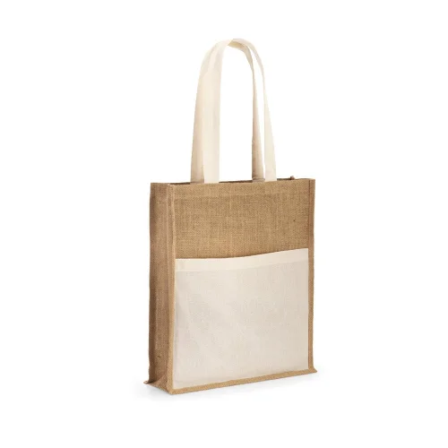 Borsa in juta naturale con tasca frontale e manici in cotone 65cm