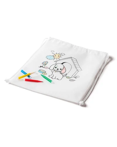 Zaino a Sacca da Colorare ColorJoy: Bianco con Pennarelli Inclusi