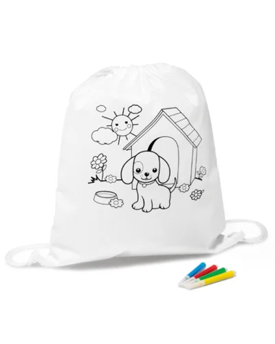 Zaino a Sacca da Colorare ColorJoy: Bianco con Pennarelli Inclusi