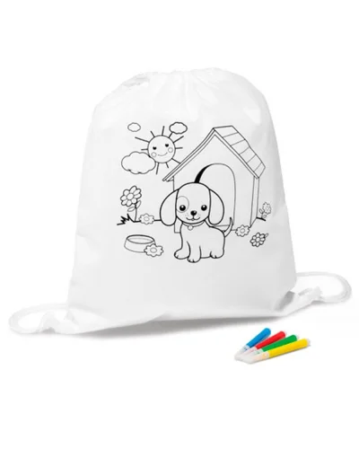 Zaino a Sacca da Colorare ColorJoy: Bianco con Pennarelli Inclusi
