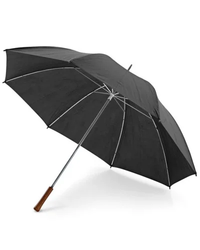 Ombrello golf in poliestere 190T ø127 cm manico legno elegante Nero