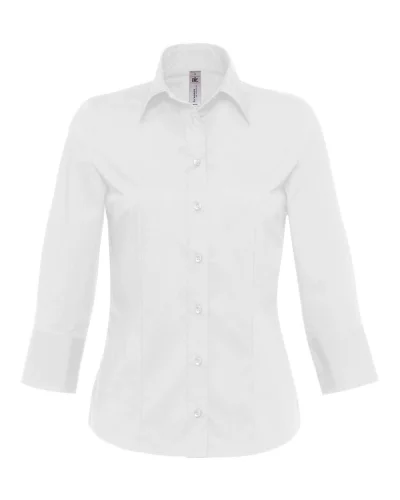 Camicia Donna Popeline 3/4 Medium Fit Cotone Elastan White