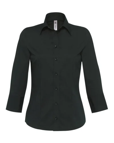 Camicia Donna Popeline 3/4 Medium Fit Cotone Elastan Black