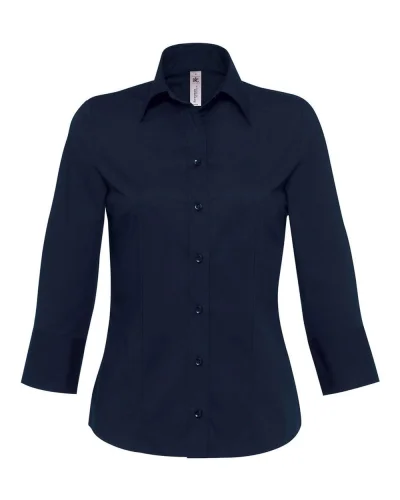 Camicia Donna Popeline 3/4 Medium Fit Cotone Elastan Navy