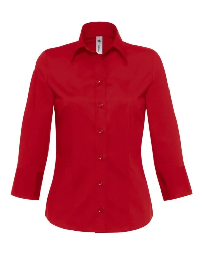 Camicia Donna Popeline 3/4 Medium Fit Cotone Elastan Deep Red