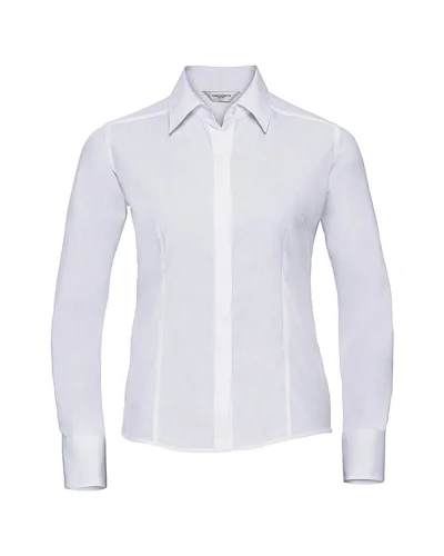 Camicia donna slim popeline, maniche lunghe eleganti Bianco