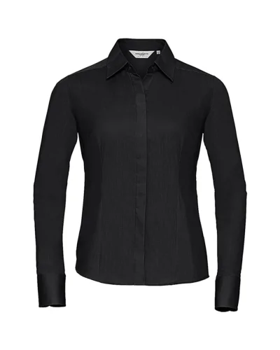 Camicia donna slim popeline, maniche lunghe eleganti Nero