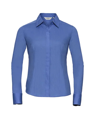 Camicia donna slim popeline, maniche lunghe eleganti Oxford Blue