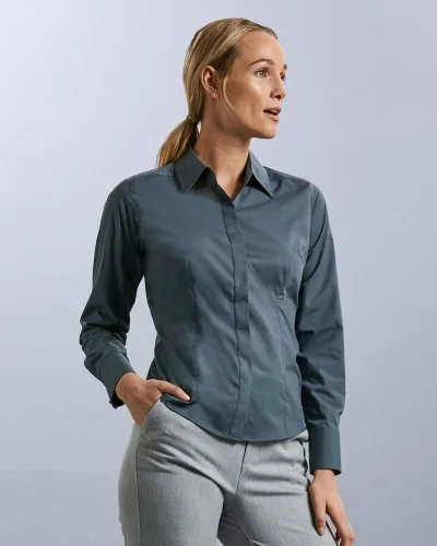 Camicia donna slim popeline, maniche lunghe eleganti