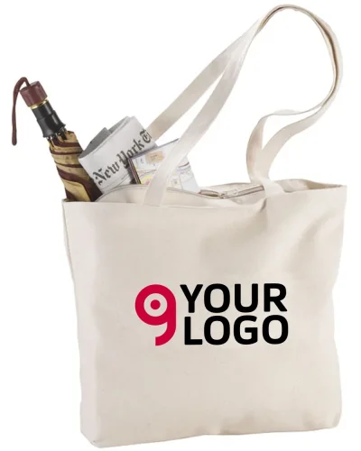 Shopper Ningbo in cotone con zip, resistente 10kg - Manici lunghi