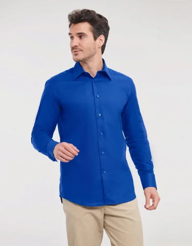 Camicia Oxford uomo Tailored Fit bianca, colletto rigido, Malfini