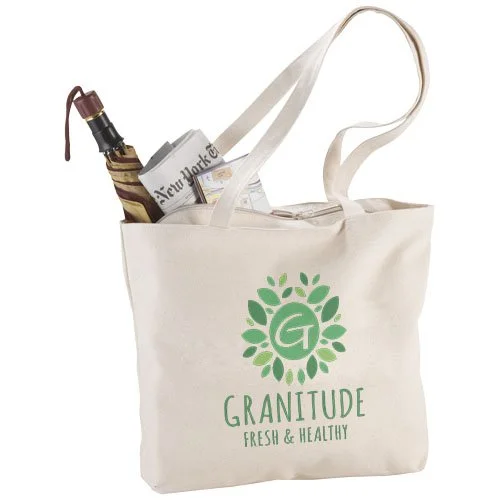 Shopper Ningbo in cotone con zip, resistente 10kg - Manici lunghi