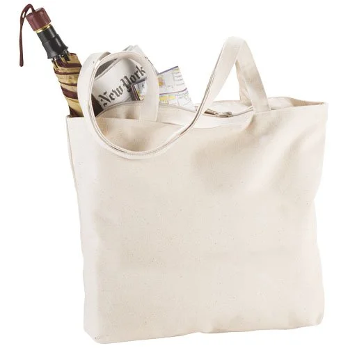 Shopper Ningbo in cotone con zip, resistente 10kg - Manici lunghi